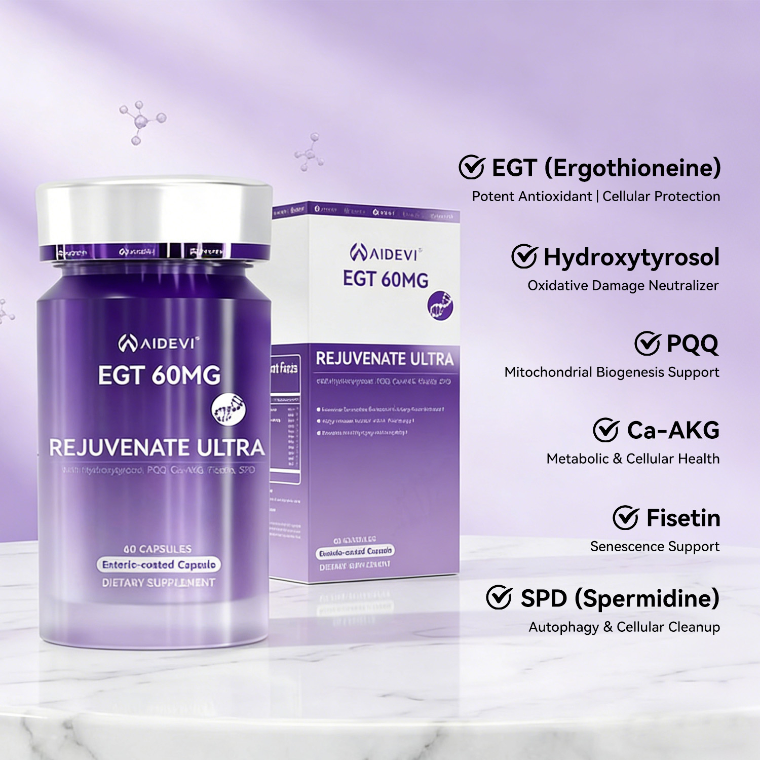 AIDEVI EGT 60MG Rejuvenate Ultra – Ergothioneine Anti-Aging Supplement